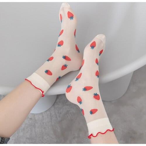 College Style Casual Candy Color Women Socks Harajuku Lovely Fruit Strawberry Cherry Watermelon Avocado Banana Autumn Winter Sox