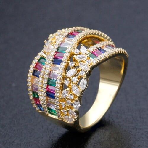 Bride Talk Luxury Wedding Ring Colorful AAA Baguettes Zircon High Quality Bridal Engagement Female Rings For Women Jewelry Gift