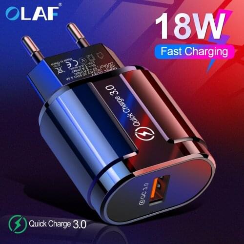 Olaf 18W Quick Charge 3.0 USB Charger Fast Charging QC3.0 For Samsung S10 A50 Xiaomi Mi9 iPhone X 7 Huawei Wall USB Plug Adapter
