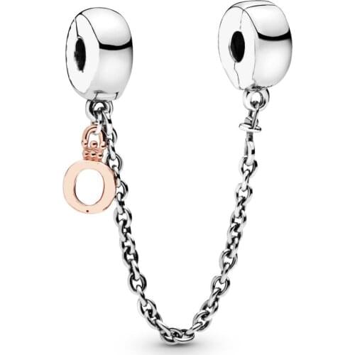 Fits Pandora Charms Bracelet 925 Sterling Silver Dangling Crown O Safety Chain Charm Beads for Jewelry Making bijoux