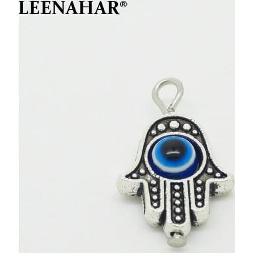 10PCS Kabbalah Hamsa Charm Gold Silver Hand of Fatima Pendants with Rotating Evil Eye Bead DIY Judaical Amulet for Success