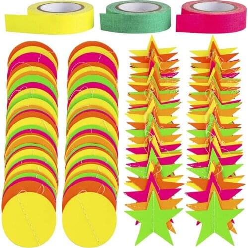 Black Light Party Supply, Fluorescent Tape, Black Light Neon Star Circle Dots, Five-Pointed Star for Party Decorations