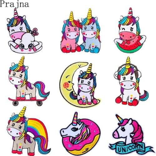 Prajna Cute Unicorn Patch Anime Cartoon Ironing Patches Iron On Embroidered Patches For Clothes Fabric Kids Applique Decor DIY
