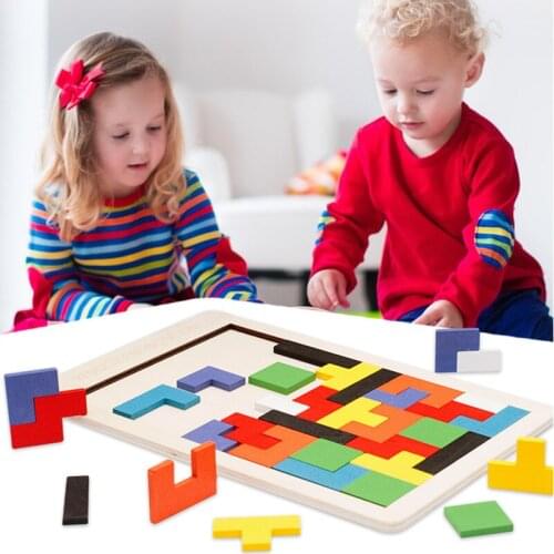 Brain development for preschoolers, intellectual educational toys, Tetris game, colorful 3D wooden puzzle, tangram