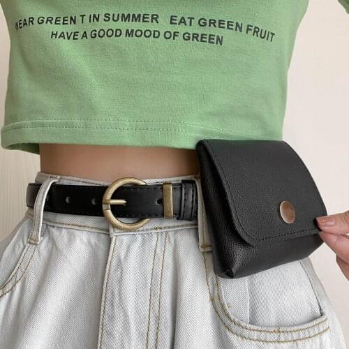 NEW Vintage Pin Buckle Belt Small Bag Design Thin Black PU Leather Belts For Jeans Student Knot Waistbands Girl Pouch Waist Bags