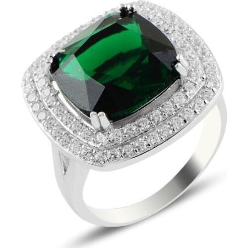 Silverlina Silver Emerald Zircon Engagement Ring