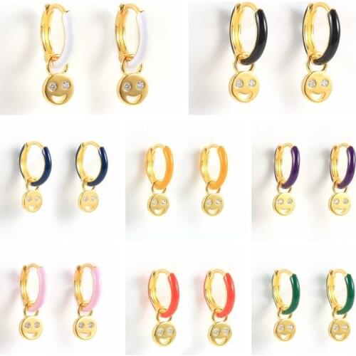 Aide 2021 Trend Smiley Face 925 Sterling Silver Earrings For Women Dripping Oil Earrings Dangle Ear Piercing Pendientes Mom Gift