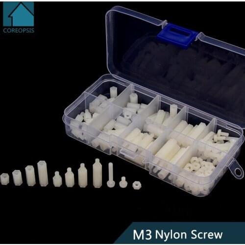 M3 Hex Nylon Spacer Standoff Screw Male Female White Spacing Plastic Screw Nut Assortment Kit 150pcs/set