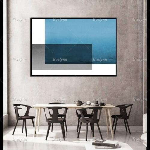 Blue And Gray Color Block Watercolor Print, Fine Art, Modern Home Decor Art, Geometric, Abstract Wall Art Canvas, Poster Gift