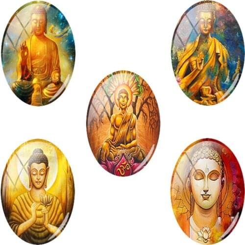 TAFREE Fashion Vintage Buddhism 18x25 mm China Buddha Statue DIY Pictures Oval Shape Jewelry Findings From India FO28