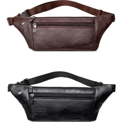 THINKTHENDO Men PU Leather Belt Bum Waist Phone Pouch Fanny Pack Crossbody Shoulder Sport Zip Bag