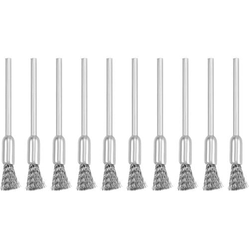Uxcell Mini Wire Cup Brush Crimped Steel 5X11mm with 2.35mm Shank for woodworking home and industrial use Silver Tone 10Pcs
