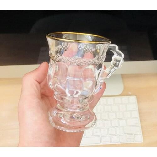 100-200ml Amber Embossed Ins Wine Glass Cup Mini Goblet Restaurant Latte Coffee Mug with Handle Whiskey Vodka Tumbler Shot Glass
