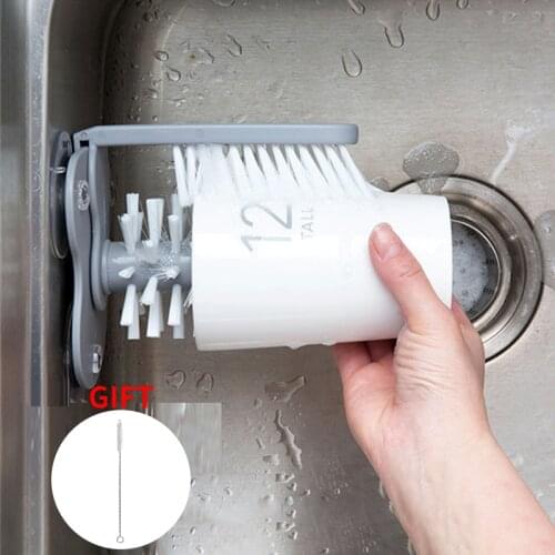 Rotable Glass Cleaner Brush with Straw-brush Wall-mounted Bottles Cup Cleaning Brush Scrubber Kitchen Gadgets