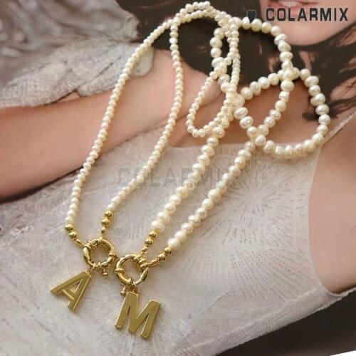 4Pcs Letters necklace 26 alphabets Pearl necklace choose your letters in message pearl necklace for women 9749