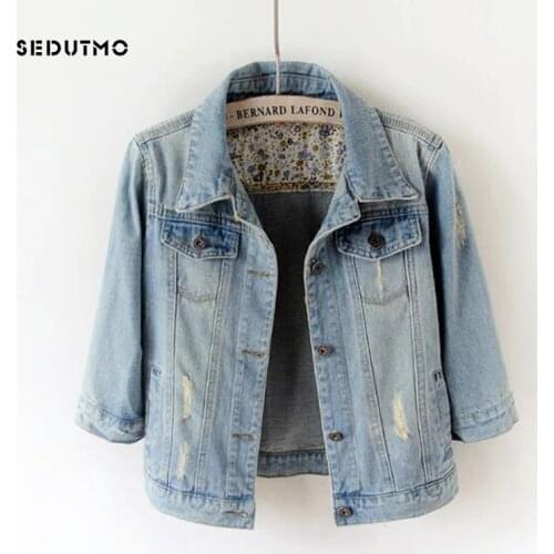 SEDUTMO 2018 Denim Jacket Women Plus Size 5XL Boyfriend Jean Coat Streetwear Ripped Harajuku Vintage Autumn Outerwear ED327