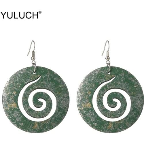 YULUCH Pop Women Big Round Dangle Earrings Fashion Jewelry For Party Vintage Imitation Rust Hollow Wood Cloud Pendant Earrings