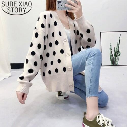 Women Sweaters 2019 Winter Casual Computer Knitted Cardigans Button Women Sweaters Women Dot Open Stitch 5196 50