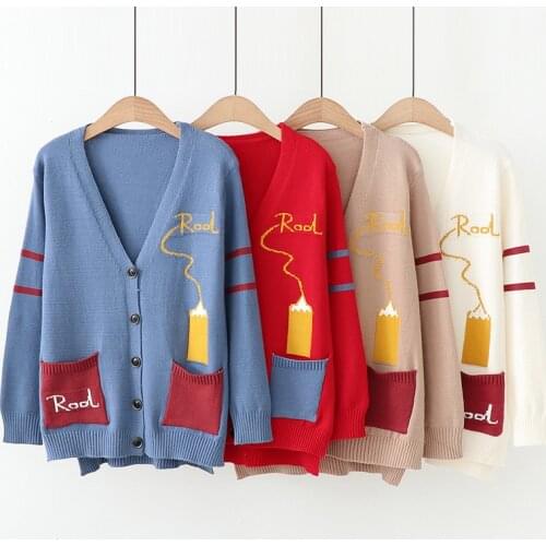 2021 Ladies Fashion Knit Autumn Sweaters Female Fall Knitted Cardigan With Button V-Neck Long Sleeve Pocket Sweater Warm Casual