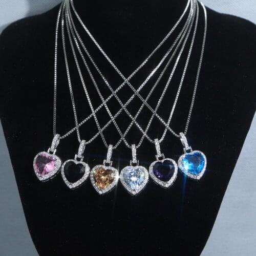Luxury Big 15mm pink blue white purple Heart CZ Women Pendant Necklaces Simple rainbow colorful Statement Jewelry Drop Shipping