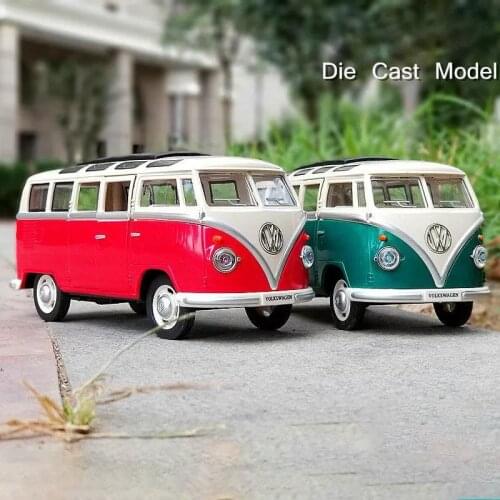 1/24 Alloy VW T1 BUS Van Bread Business Car Toy Die Cast MPV Sound Light Pull Back Toys Vehicle For Children Gifts