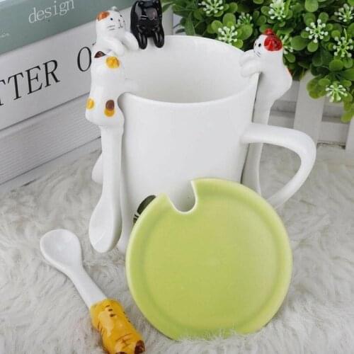 1pcs Ceramic Cartoon Cat Coffee Spoon Hanging Coffee Dessert Spoon Unique Ice Cream Tableware Kitchen Tool Cute Cat Tea Spoon