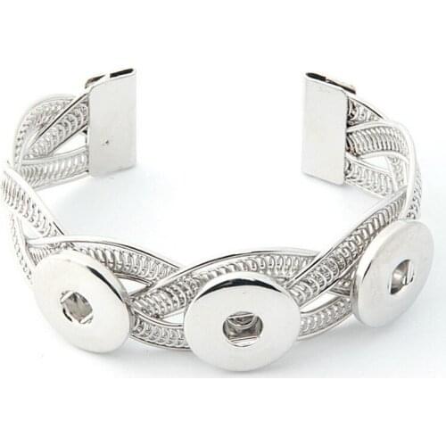 10pcs/lot Women Bangles Fashion Metal Round 18mm Snaps Button Jewelry Mesh Bangle&Bracelet Cuff Wristband Friends Gifts