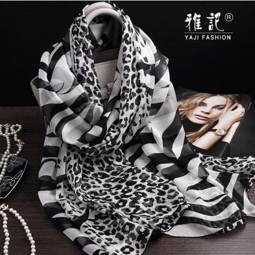100% silkscarf ladies soft and elegant Black and white zebra leopard silk scarf shawl long shawl spring all seasons