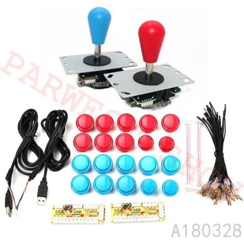 2 players Arcade DIY Kit Zero Delay USB Controller PC Joystick + Push Buttons + Oval balltop +Cable for MAME & Raspberry Pi 3B