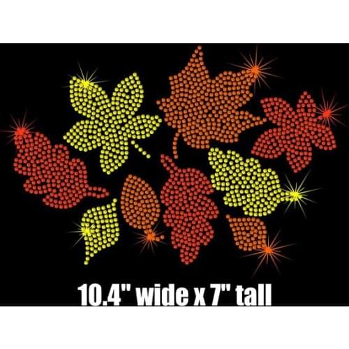 2pc/lot Falling leaves iron on transfer hot fix motif iron on crystal transfers design rhinestones fix patch