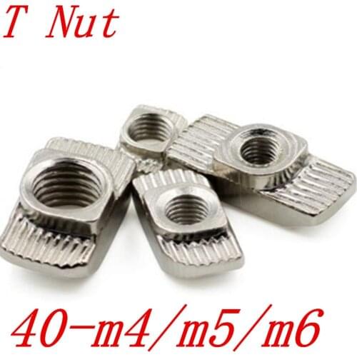 20pcs 40-M4 M5 M6 Hammer Nut t type nut bolt Nickel Plated for 4040 Aluminum Profile with Slot Groove 8mm
