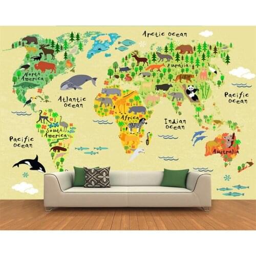 Beibehang papel de parede 3d Cartoon 3D Wallpaper Animals World Travel Kindergarten Kids Room Backdrop wallpaper for walls 3 d