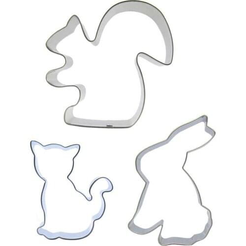 Squirrel, Kitten, Rabbit shape 3 piece biscuit cutting molds, baking tools, cake decorating soft candy tools