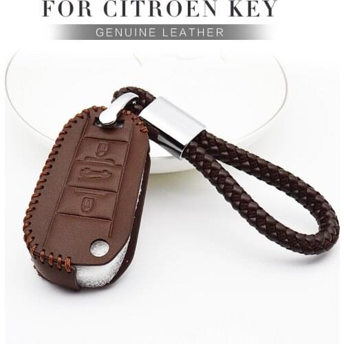 For Citroen C1 Berlingo C8 C3 C4 Cactus Xsara Picasso Ds3 Ds5 Ds4 C4L Car Key Ring Cover Fob Geuine Leather Key Protection Bag