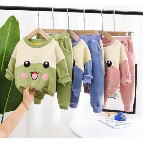 Children Clothes 2020 New Autumn Winter Baby Boys Girls Clothing Cute Plus Velvet Thickening Sweater+Pants Sport Suit 1-5 Years