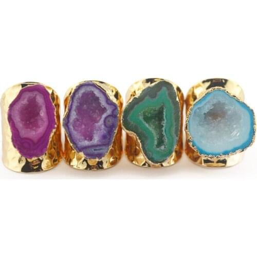 Druzy Fashion Natural Stone carnelian Ring purple agates Vintage Jewelry Color Ring for Women Party Gift Wedding