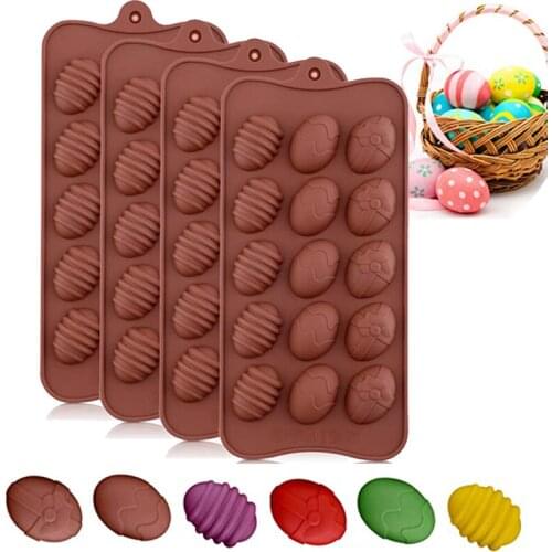 15 Cavity Easter Egg Chocolate Mold Easter Candy Cookie Mould Silicone Baking Mold for Party Jelly Ice Cube Pudding Muffin