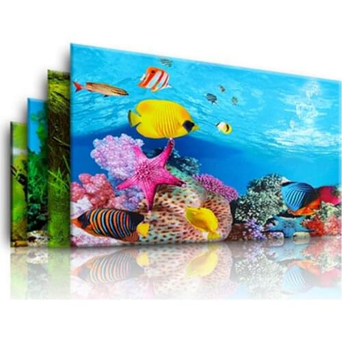 Aquarium Landscape Sticker Poster Fish Tank 3D Background Painting Sticker Double-sided Ocean Sea Plants Backdrop Aquarium Decor