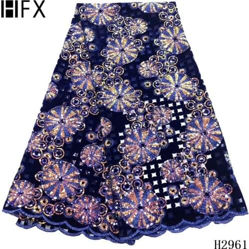 HFX 2019 latest Sequins Velvet Lace Fabric High Quality African Lace Fabric Sfot French Lace Fabric For Wedding Daily Wear H2961