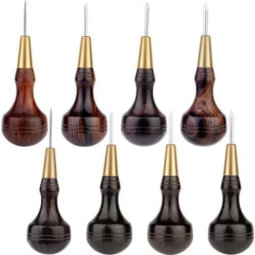 Nonvor 1Pcs Leather Hole Punch Tool Sandalwood Diamond Cone Gourd-shaped Handle Leather Sewing and Punching Tools
