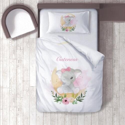 Duvet Cover Set Bedding Set Pillow Case for Baby and Kids Room 3D Printed Powder Pink Elephant Flowers Pattern 245