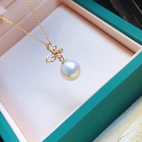 MADALENA SARARA 10-11mm Freshwater Pearl Natural White Pearl 18K Gold Ruby Pave Setting Women Pendant Necklace O Chain Au750