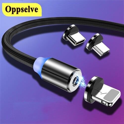 Oppselve Magnetic Charger Cable Micro USB Cable For iPhone 12 Pro XS XR X 8 7 Huawei Xiaomi Magnet USB Type C Cable LED Charging