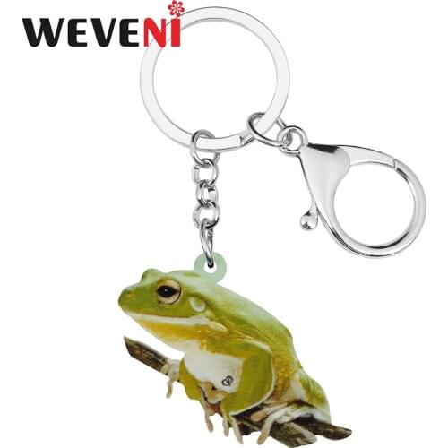 WEVENI Acrylic Cute Green Farmland Frog Keychains Ring Fashion Purse Car Backpack Key Chain Charms Gift Jewelry For Women Girls