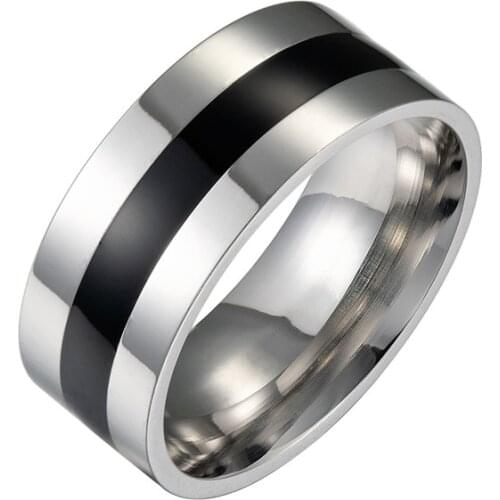 Mens Stainless Steel Wedding Bands Ring Thin Black Line Engagement Ring USA Male Jewelry 8MM Wide Alliance Wedding Rings