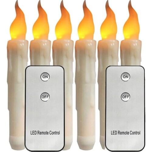 Pack of 6 Flickering Yellow Light Battery Operated LED Taper Candles With Remote,Flameless Church Candlesticks For Table Dec