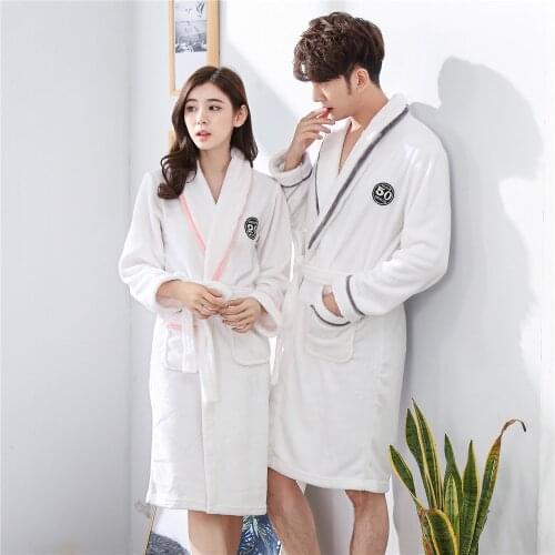 Full Sleeve Intimate Lingerie Nightwear Sweetcouple Coral Fleece Sleepwear Robe Home Dressing Gown Solid Colour Pajamas-set