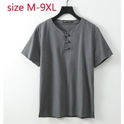 New Arrival Fashion Super Large Linen Cotton Short Sleeve Men Thin Summer Casual T-shirt Plus Size MLXL2XL3XL4XL5XL6XL7XL8XL9XL