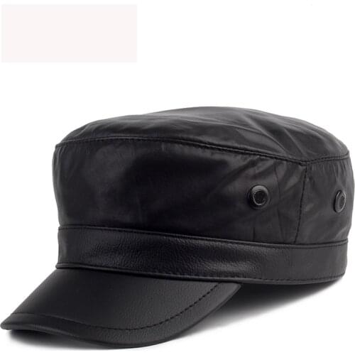 Autumn and winter mens cowhide flat top hat navy hat middle-aged and old leather hat British student hat Korean version cap tid