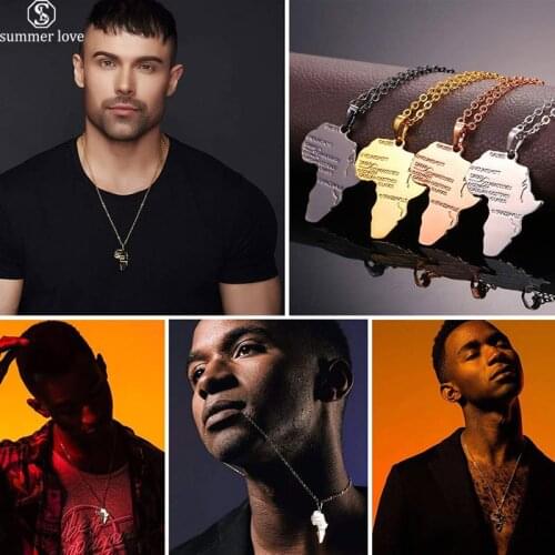 High Quality Stainless Steel Pendant Necklace African Map Statement Necklaces for Men Women Long Chain Gold Map Trendy Jewelry